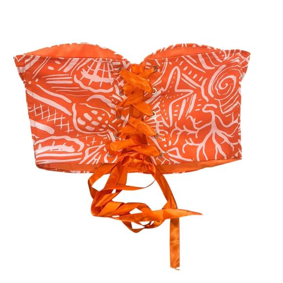 Shein Bustier Strapless Crop Top Size Large White Orange Ribbon Tie Back Edgy - Picture 4 of 5